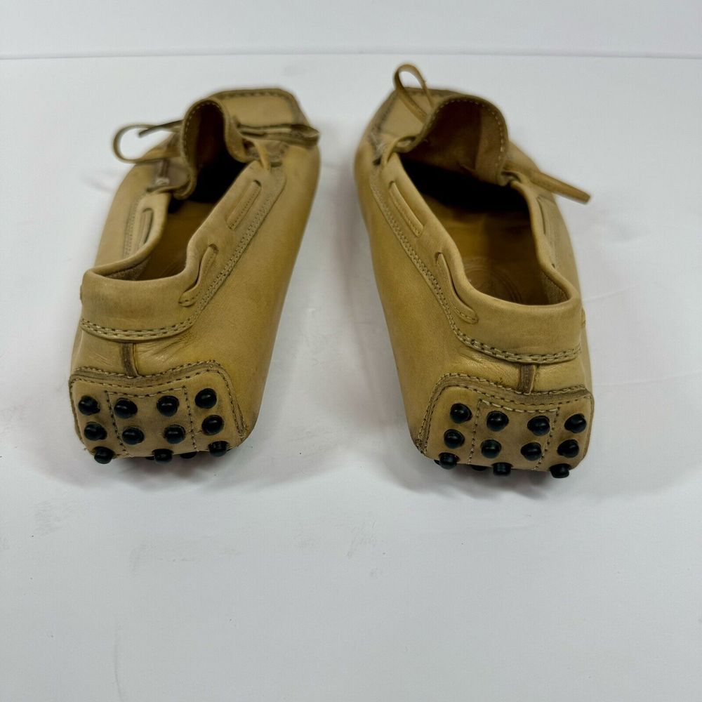 TOD's Tan 100% Leather Driving Flat Loafers with Rubber Pebble Soles Sz 35.5 - Picture 2 of 15